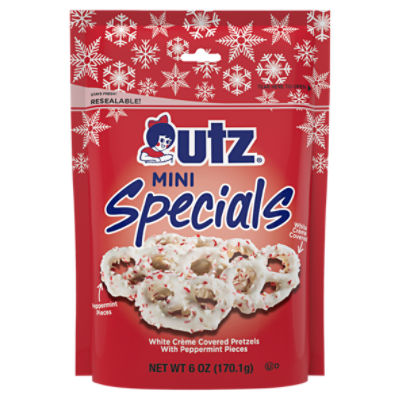 Utz White Chocolate Peppermint Mini Specials, Pretzels
