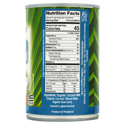 Organic Coconut Milk Nutrition Facts Home Alqu