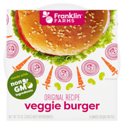 Franklin Farms Original Recipe Veggie Burger Baked Vegan Patties, 4