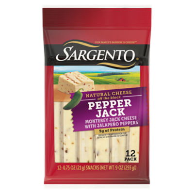 SARGENTO Pepper Jack Natural Cheese Snack Sticks, 12 count