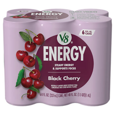 V8 +Energy Black Cherry Juice Energy Drink, 8 fl oz Can (6 Pack) ShopRite