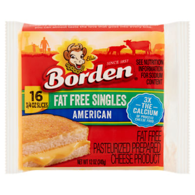 Borden American Fat Free Singles Cheese, 3/4 oz, 16 count Fairway