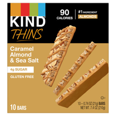 Kind Thins Caramel Almond & Sea Salt Bars, 0.74 oz, 10 count Fairway