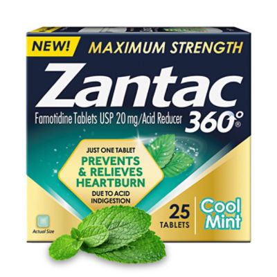 Zantac 360 Maximum Strength, Cool Mint, 25 Count, 20mg Tablets