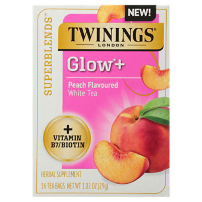 TWININGS LONDON Superblends Glow + Peach Flavoured White Tea Herbal