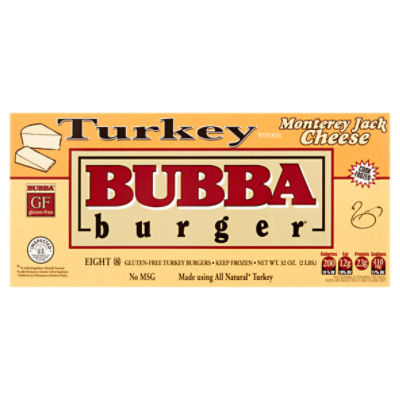 Bubba Burger Monterey Jack Cheese GlutenFree Turkey Burgers, 8 count