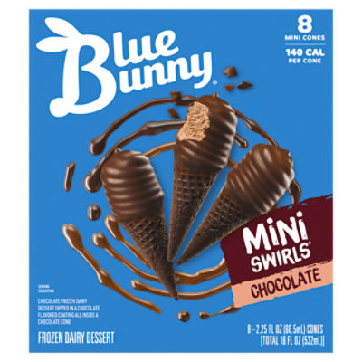 Blue Bunny Mini Swirls Chocolate Frozen Dairy Dessert, 2.25 fl oz, 8