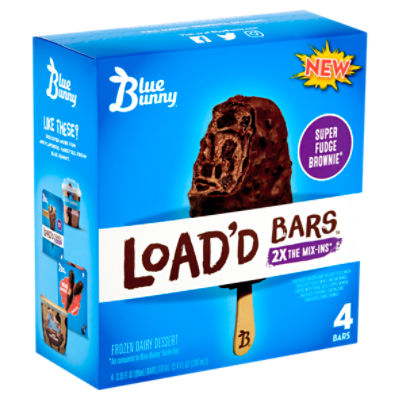 Blue Bunny Load'd Bars Super Fudge Brownie, Frozen Dairy Dessert