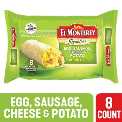 El Monterey Signature Egg, Sausage, Cheese & Potato Burritos, 8 count