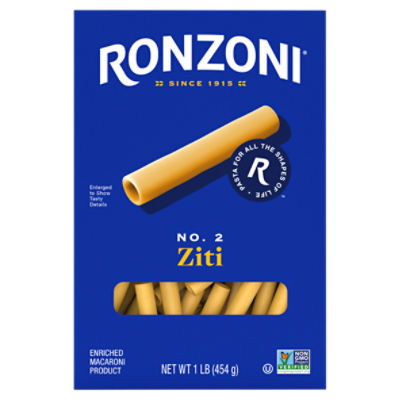 Ronzoni Ziti, 16 oz, NonGMO Pasta for Thick Sauces and Casseroles