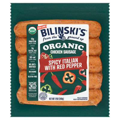 Bilinski's Organic Spicy Italian with Red Pepper Fully Cooked Chicken
