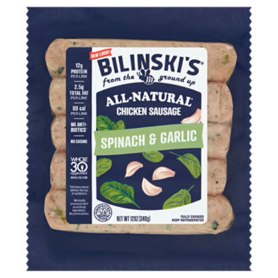 Bilinski's AllNatural Spinach & Garlic Chicken Sausage, 12 oz Fairway