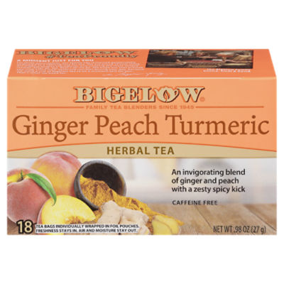 Bigelow Ginger Peach Turmeric Herbal Tea Bags, 18 count, .98 oz Fairway