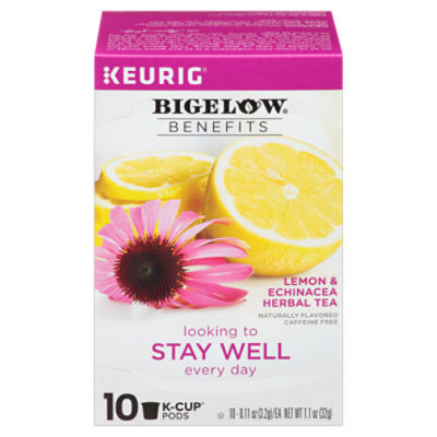 Bigelow Benefits Lemon & Echinacea Herbal Tea KCup Pods, 0.11 oz, 10 count