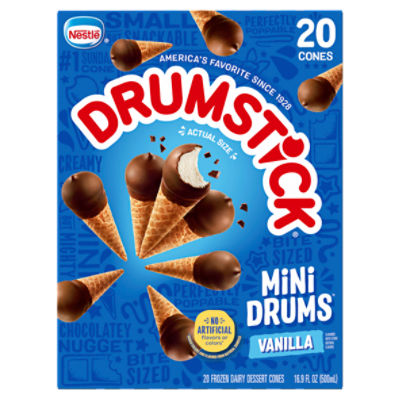 Nestlé Drumstick Mini Drums Vanilla Frozen Dairy Dessert Cones, 20