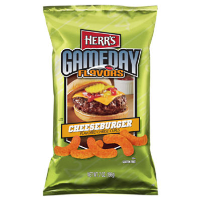 HERR'S Gameday Flavors Cheeseburger Flavored Cheese Curls, 7 oz