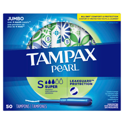 TAMPAX Pearl Super Absorbency Unscented Jumbo, Tampons