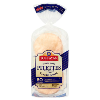 Toufayan Bakeries Pitettes Hearth Baked Classic White Pita Bread, 8