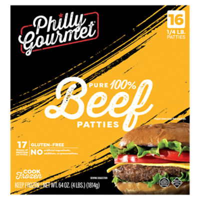 Philly Gourmet 100 Pure Beef Patties, 16 count, 64 oz ShopRite