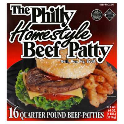 The Philly Homestyle Beef Patty Quarter Pound Beef Patties, 16 count, 64 oz The Fresh Grocer