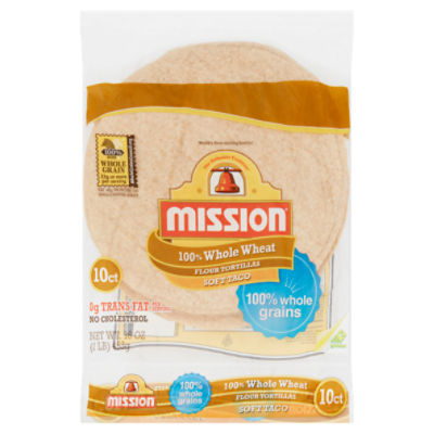 Mission 100 Whole Wheat Soft Taco Flour Tortillas, 10 count, 16 oz