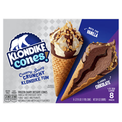 Klondike Frozen Dairy Dessert Cone Nuts For Vanilla & Classic Chocolate