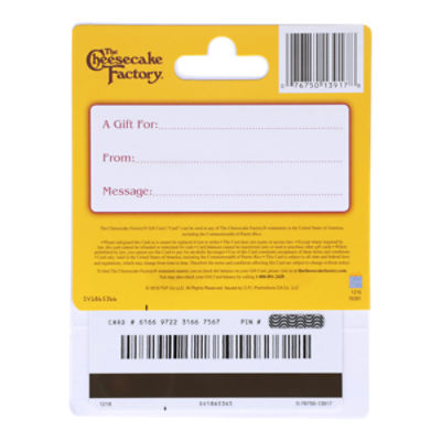 Cheesecake Factory Gift Card