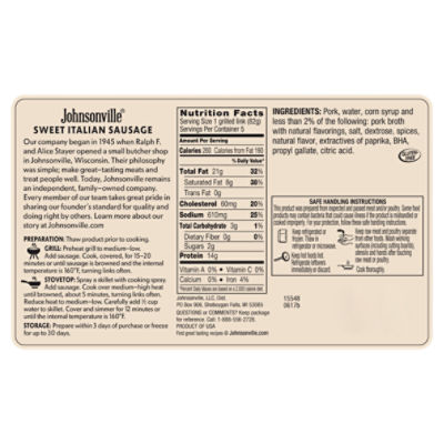 Johnsonville Sweet Italian Sausage Nutrition Facts Besto Blog