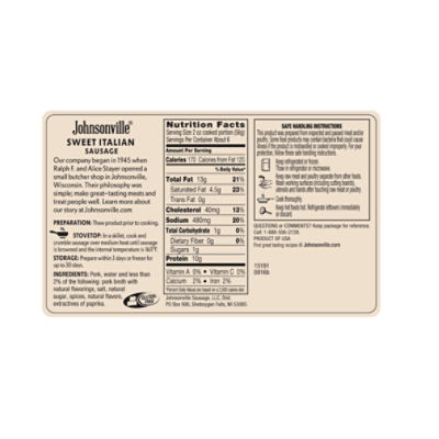 Johnsonville Sweet Italian Sausage Nutrition Home Alqu
