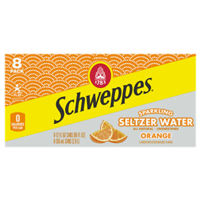 Schweppes Orange Sparkling Seltzer Water, 12 fl oz, 8 count