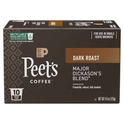 Peet's Coffee Major Dickason's Blend Dark Roast Coffee KCup Pods, 0.44