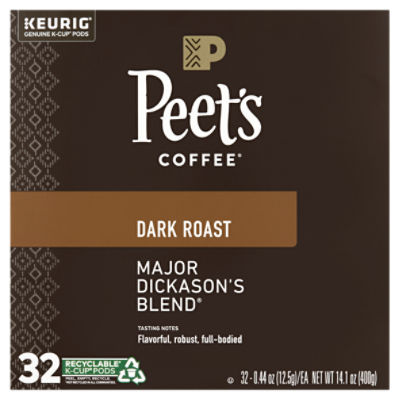 Peet's Coffee Major Dickason's Blend Dark Roast Coffee KCup Pods, 0.44