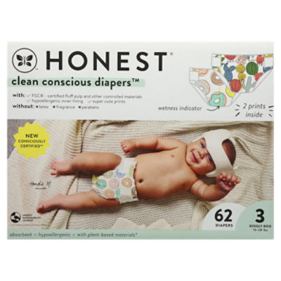 Honest Clean Conscious Diapers 3 Giggly Boo (1628 lbs) Diapers Size 3 62 ea ShopRite