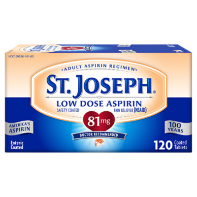 St. Joseph Low Dose Aspirin Pain Reliever Coated Tablets, 81 mg, 120 count