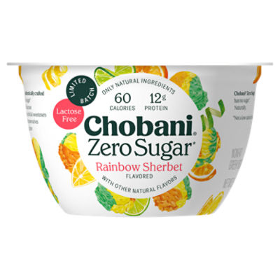 Chobani Zero Sugar Rainbow Sherbet Flavored Nonfat Greek Yogurt Limited