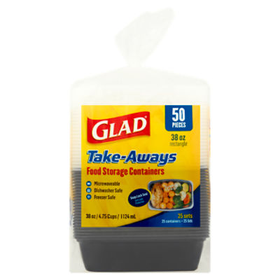 Glad 38 Oz Rectangles TakeAways Meal Prep Containers, 50 count The