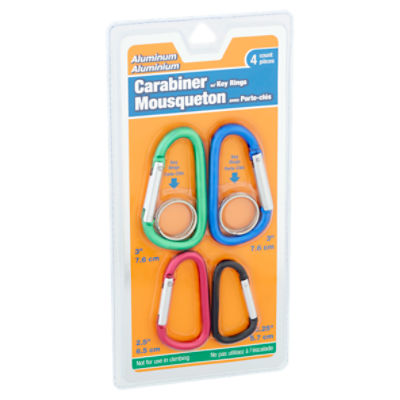 Aluminum Carabiner w/ Key Rings, 4 count