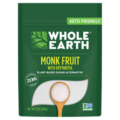 Whole Earth Monk Fruit with Erythritol PlantBased Sugar Alternative, 12 oz