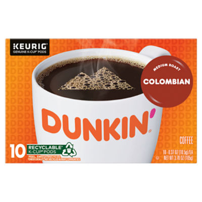 Dunkin' Donuts 100 Colombian Medium Roast Coffee KCup Pods, 0.37 oz