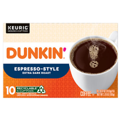 Dunkin' EspressoStyle Coffee, Extra Dark Roast, Keurig KCup Pods, 10
