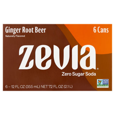 Zevia Zero Calorie Ginger Root Beer Soda, 12 fl oz, 6 count