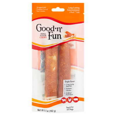 Good 'n' Fun 7'' Rolls Triple Flavor Chews Snack for All Dogs, 2 count