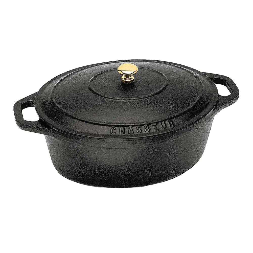 Paderno A1737033 Black Oval 6.75 Quart Dutch Oven with Lid Wasserstrom