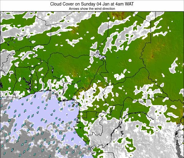 Cameroon Cloud Cover on Monday 08 Apr at 4pm WAT