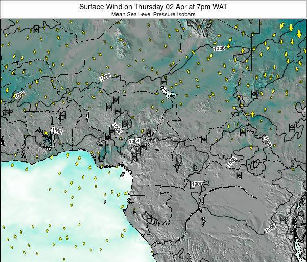 Cameroon Weather Map 2017 Cameroon Surface Wind on Sunday 22 Aug at 1am WAT