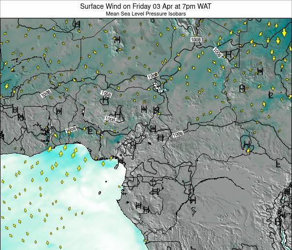 Cameroon Weather Map 2017 Cameroon Surface Wind on Wednesday 02 Dec at 1pm WAT