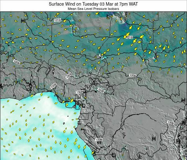 Cameroon Surface Wind on Sunday 22 Oct at 7am WAT