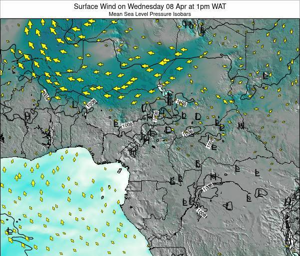 Cameroon Weather Map 2017 Cameroon Surface Wind on Wednesday 27 Jan at 1pm WAT