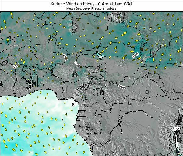 Cameroon Weather Map 2017 Cameroon Surface Wind on Sunday 14 Feb at 1am WAT