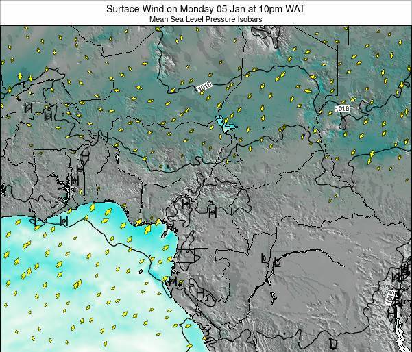 Cameroon Surface Wind on Wednesday 19 Jul at 4pm WAT
